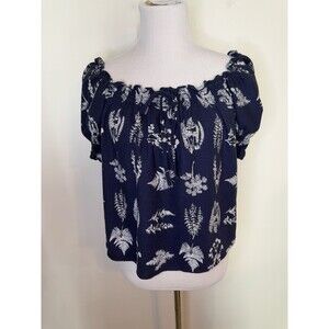 Pomander Place Tuckernuck Top Linen Blend Blue Floral Sz XS